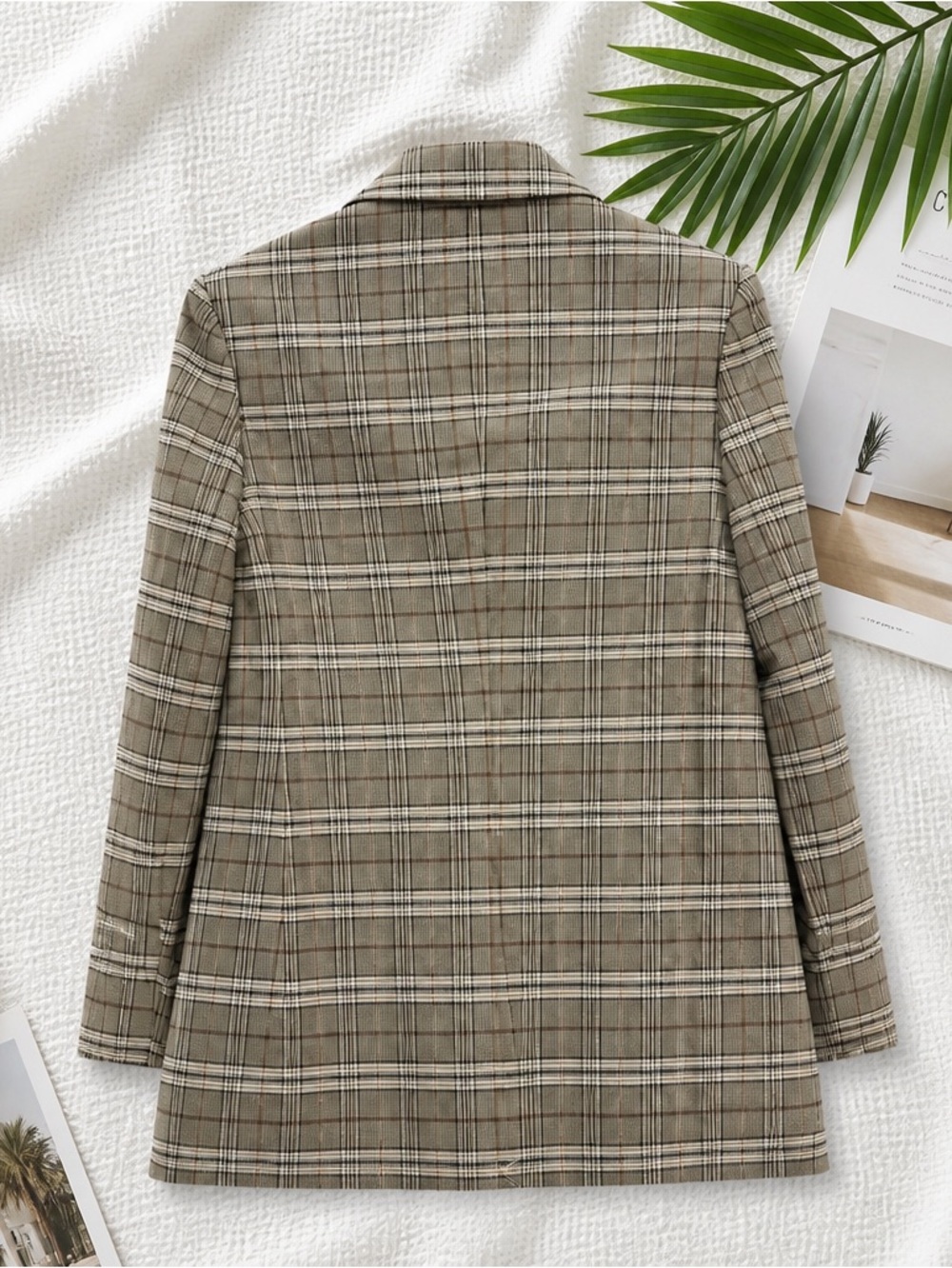 Express Plaid Boyfriend Blazer Jacket Size Medium NWT Neutral Tan Olive - Picture 3 of 8